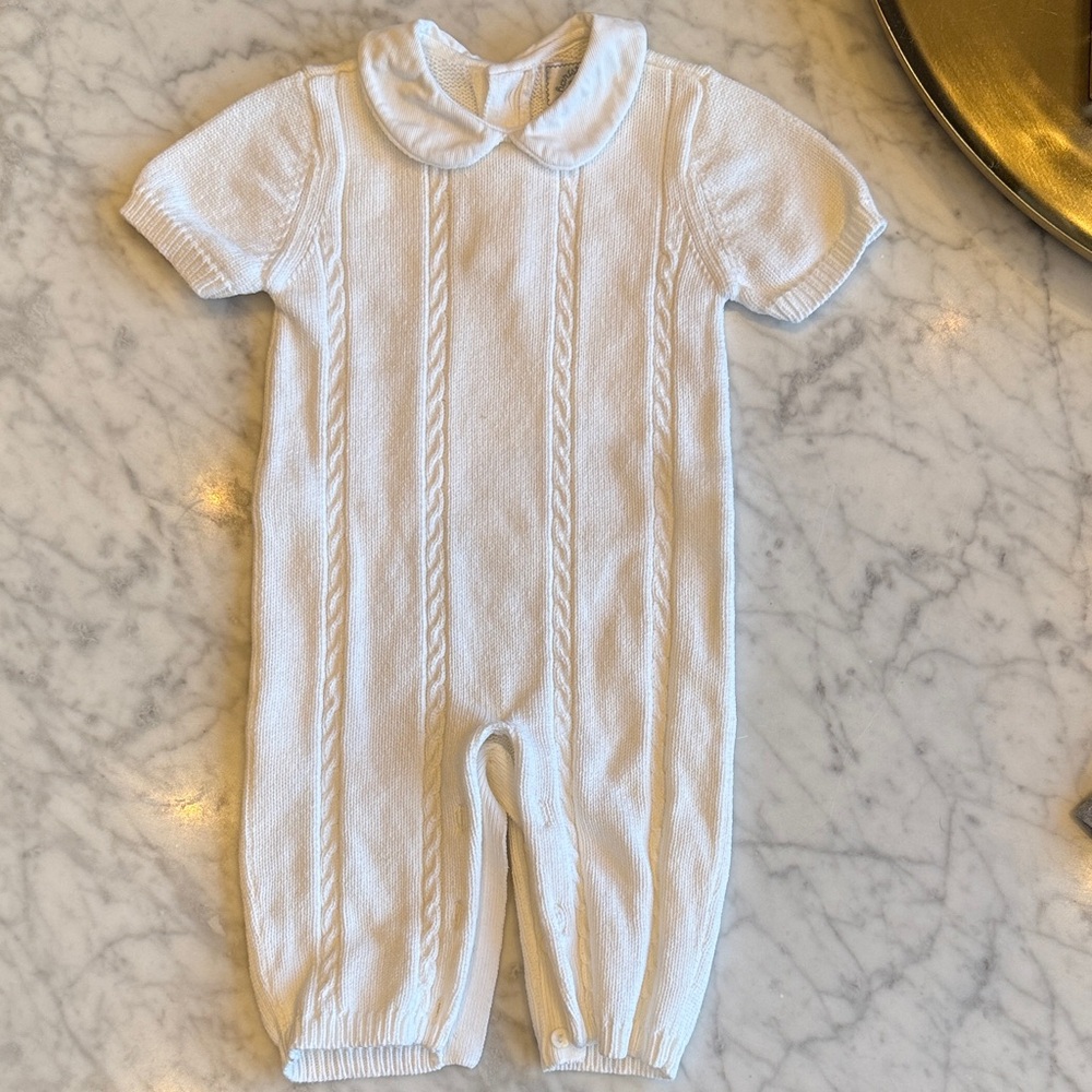 Hartstrings White Knit Peter Pan Collar One-Piece Romper